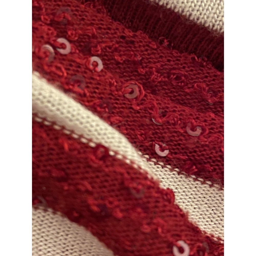 TALBOTS Red White Stripe Sequined Knit Top 3/4 Sleeve‎ Women's Petite Small - Picture 10 of 13